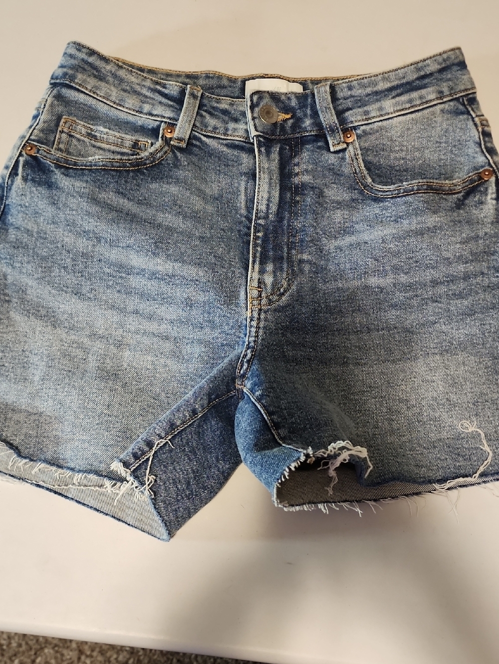 H&M Light Blue Denim Frayed Hem Cutoff Shorts